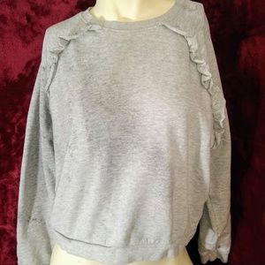 Divided heather gray ruffled crop sweatshirt
